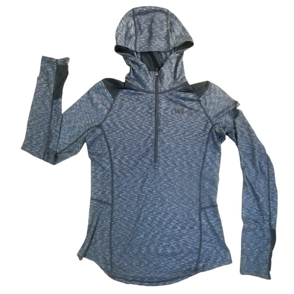 REI Blue Fitted Hoodie with Ribbed Sleeves Size Medium. - Picture 2 of 12